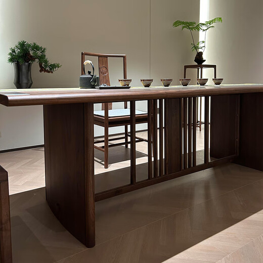 Aesthetic School New Chinese Solid Wood Tea Table 2025 New Modern Simple Home Living Room Walnut Tea Table Chinese Ancient Style Tea Table Customized Contact Customer Service
