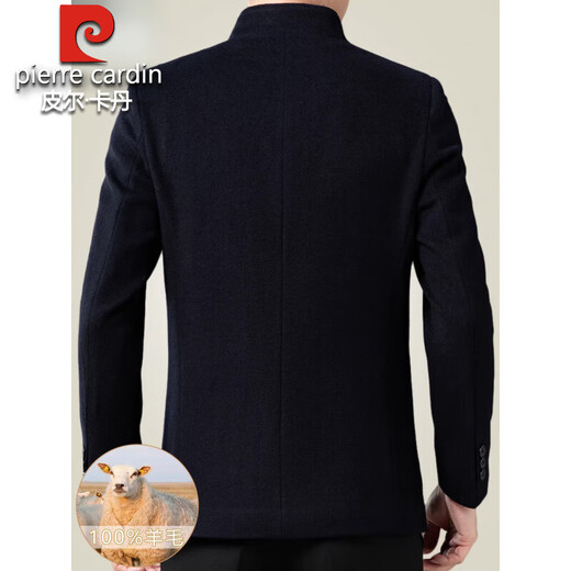 Pierre Cardin high-end light luxury wool jacket for men spring and autumn dad Chinese style stand collar tunic casual woolen jacket for men navy 3F013 XL 180 recommended 140-160 Jin Jin equals 0.5 kg