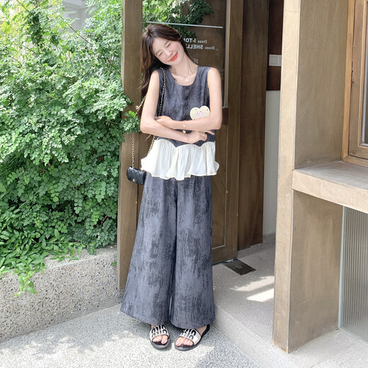 La Chapelle (La Chapelle) Retro Smudge Fashion Suit for Women's Summer 2025 Nouveau pantalon de gilet sans manches voltige