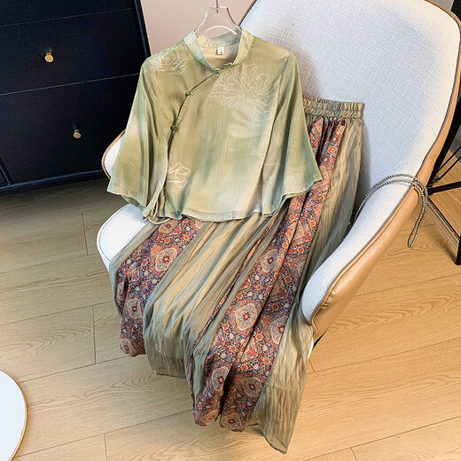True Nouveau costume de robe de style chinois pour les femmes 2025 Spring New Style Slim Jirt deux pièces 12161 jupe brune S