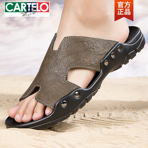 Cartelo Sandals Men's Summer New Style 47 Outdoor Ush 48 Plus Fat Plus grande taille 48 Sandales 50 surdimensionnées 51 en cuir authentique Soft 52 Slippers C / 1105 Black 38