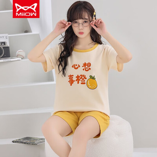 
Catman MIIOW pajamas for women in summer pure cotton short sleeve thin Korean version sweet and cute large size student home clothing set summer 1396 M women's style 75-85Jin [Jin equals 0.5 kg]