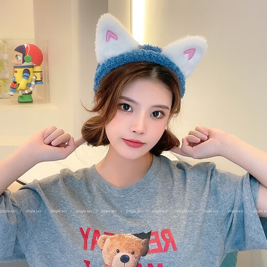 Jingyouyu Zhao Lusi's same style headband for women to wash her face, make up and apply facial mask, non-slip, traceless and does not press bangs. Zhao Lusi's same style love blue
