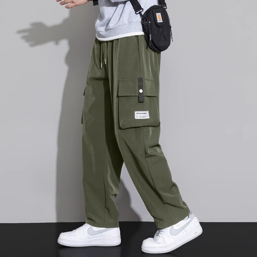 Pantalones de trabajo GLM para el verano de hombres Straight Loose Plus Fat Plus Tall Size Pants para pantalones largos informales de pierna ancha para hombres 9931 Negro.+9930 Negro 2 tiras M