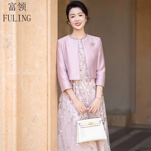 Rich collar's National Day daughter's wedding, mother's wear high-end dress, autumn noble wedding banquet, short sleeve embroidered dress XL