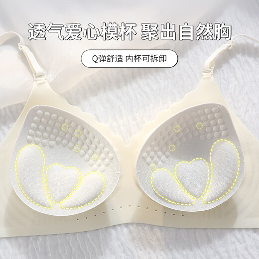 
Langsha underwear women's new small breasts look big and gather up top support adjustable Chinese style embroidery beauty salon breast breathable bra RX-Summer comic-pink skin color M