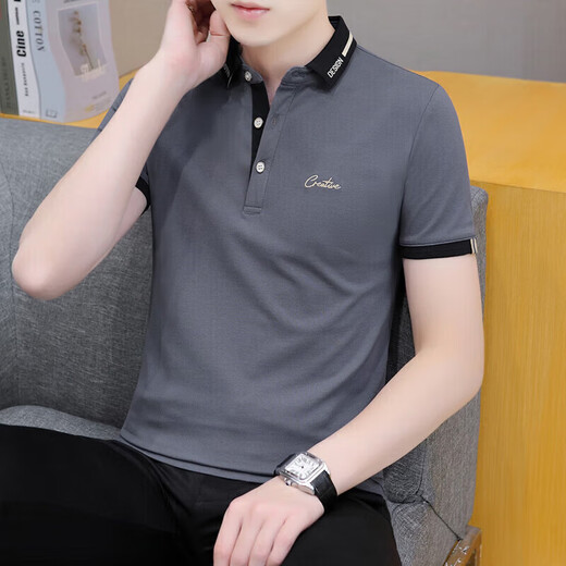 T-shirt à manches courtes à col courte à col courte à manche à manches courtes et à manches à manches à manches simples Polo Black Qy683 m [100-120Jin [Jin est égal à 0,5 kg]]]