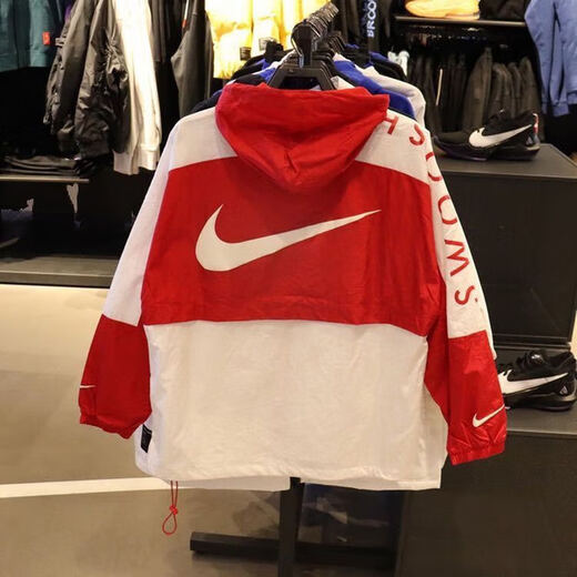 耐克（NIKE）春秋新款休闲2024情侣连帽外套学生户外运动夹克男女防风梭织风衣 红色 薄款高质量 S