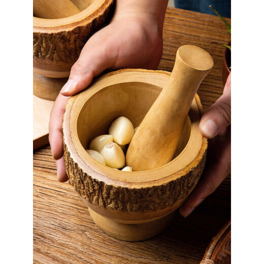 Shijin garlic pounder wooden Thai solid wood garlic mortar household manual garlic mashed artifact garlic pounder grinder garlic peeler large