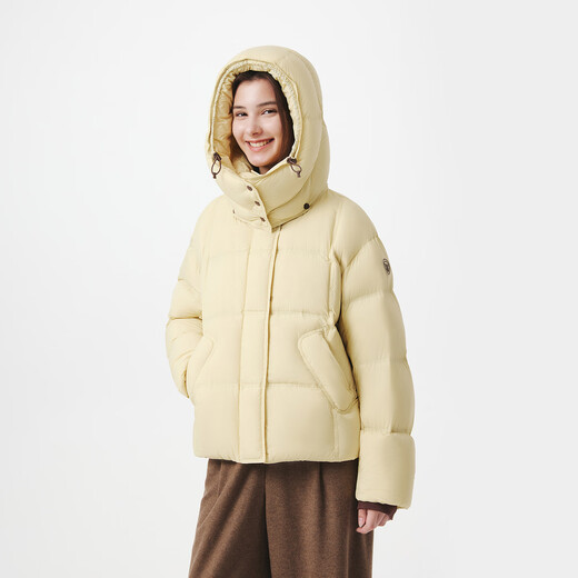 Tambor puff down jacket women's short removable hood silhouette autumn and winter thick coat 5530382Z Sky Yellow 160