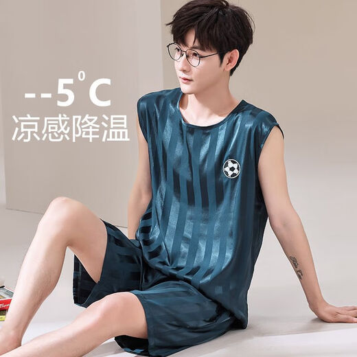 北极绒（Bejirog）男士睡衣夏季凉感冰丝无袖薄款宽松背心短裤套装夏天家居服可外穿 AY9905  冰丝 M 男款M码 80-100斤