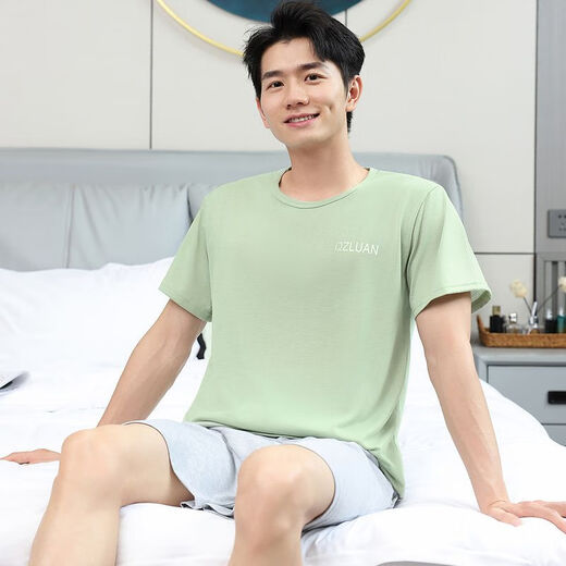 慕枫晴睡衣男士夏季棉质短袖青中年薄大码男式夏休闲春秋家居服套装 9928【H系列男短-袖短裤套装】 3XL 【建议175-200斤】