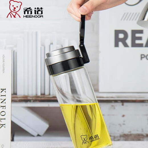 
HEENOOR glass cup classic single-layer large capacity portable travel water cup thickened men's filter tea cup: 6076-695ml-portable lifting ring