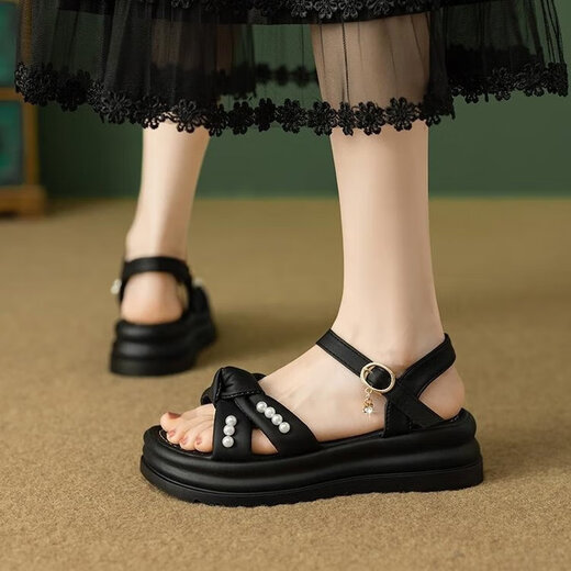 Thick-soled summer sandals for women 2025 new fairy style sweet skirt sandals wear strap sandals on the outside, off-white 37