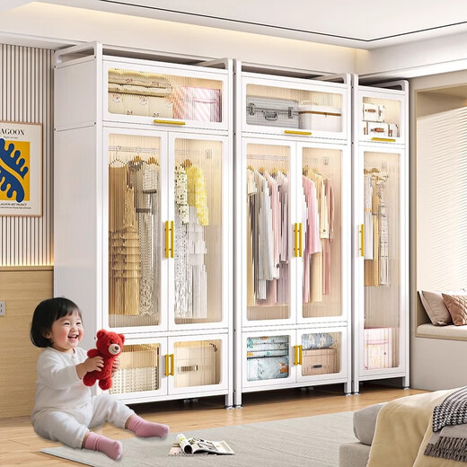 
Simple wardrobe bedroom home rental house assembled metal all-steel frame new style wardrobe small storage cabinet PC double door wardrobe 800*500*1585