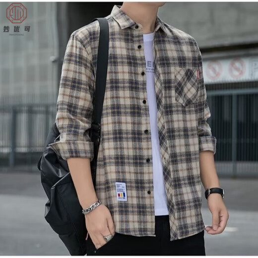 Miao Youke Camisa informal a cuadros Spring y Autumn Camisa de manga larga Camisa coreana Retro Summer Flin Jacket K12108 White M 90-110Jin [Jin equivale a 0.5 kg]