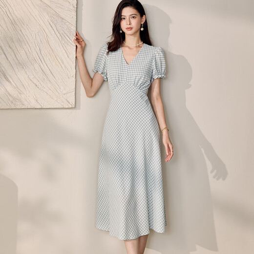 Roeyshouse Royshouse Temperament Kleid für Frauen 2025 Sommer Plaid Taille Großer Schwung mittelgroßen Rock 12182 Plaid M.