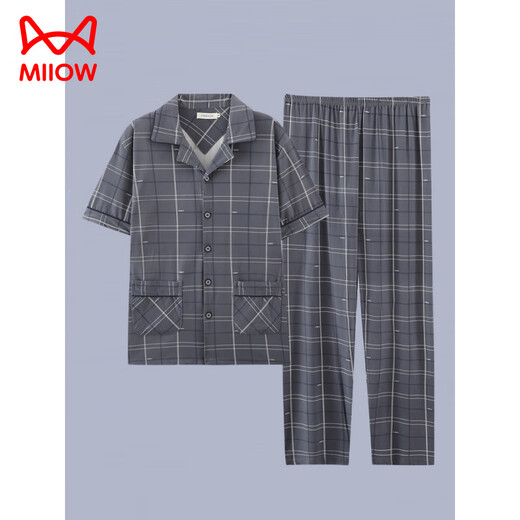 Catman (Miiow) 2025 Neue Pyjamas kurzärmeligte Baumwollanzug Sommer-Herrenhosen Teenager können außerhalb G3881 Blue-Short-Ärmelhosen 2xl zu Hause tragen [vorgeschlagen 140-160jin [Jin gleich 0,5 kg]]