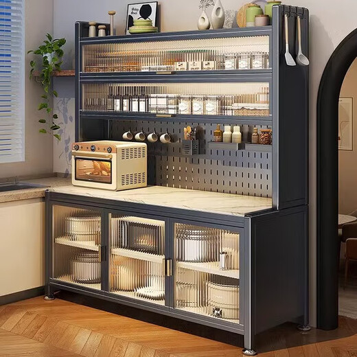 
Kitchen storage rack dining side storage cabinet floor-standing multi-layer stone side cabinet multi-function storage cupboard cabinet stone slab high-end gray (120 long) six-layer-with rock slab countertop