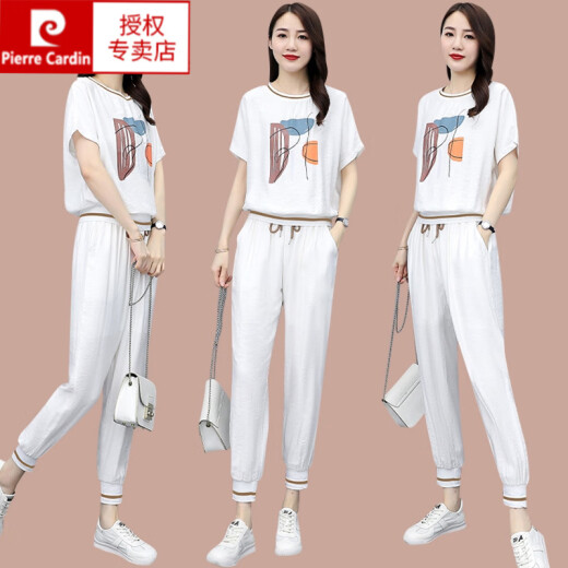 皮尔卡丹（pierre cardin）休闲时尚套装女夏季新款洋气卫衣薄款小个子冰丝小脚裤短袖两件套 【684】黑色 4XL (建议145-165斤)