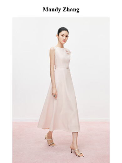 
Mandy Zhang Tulip Haute Couture Series Pink acetic acid dress for women with one-length high-end dress for women Elegant Pink Gift cloth belt M