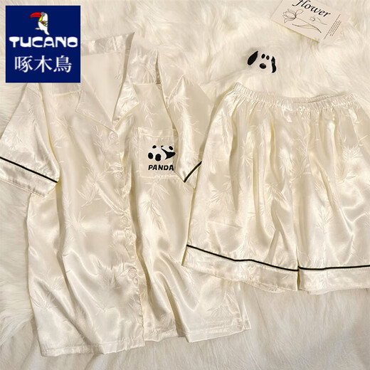 啄木鸟感熊猫冰丝睡衣女夏季薄款短袖2025新款开衫可爱家居服套装 #YX-9227波点 M 【75-95斤】