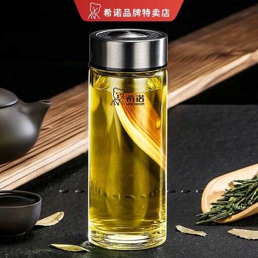 希诺（heenoor）官方舰旗店希诺单层玻璃杯便携加厚耐热水杯简约家用大容量泡茶杯 提环杯盖-695ml-大容量 带滤网