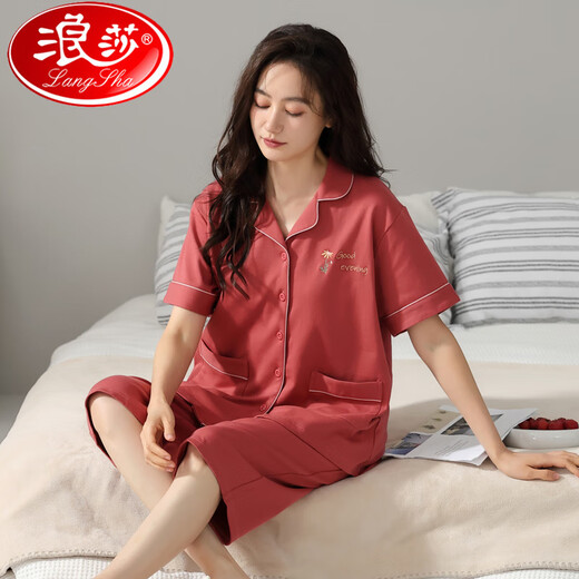 浪莎（LangSha）2025新款睡衣女夏季薄款纯棉短袖七分裤家居服女士夏天可外穿套装 9898# 4XL 【建议180-200斤】