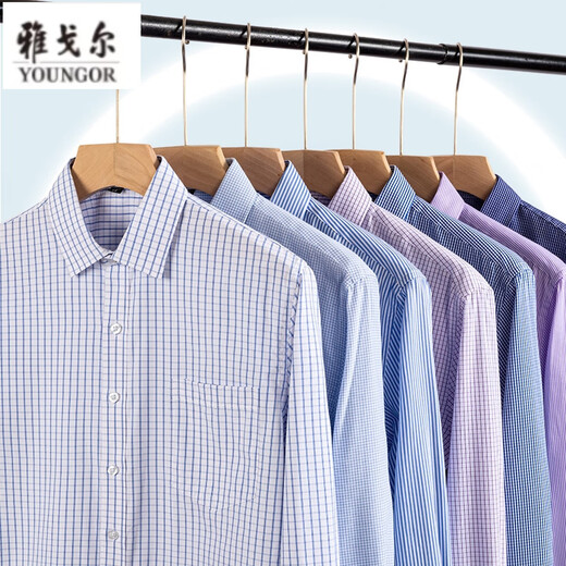 CEO Yageol Long Sleeve Shirt Men's 2025 New Pure Cotton No-Iron Middle-aged Casual High-end Professional Shirt 6624 38 (Suggested 100-115Jin [Jin equals 0.5 kg])