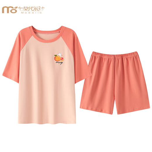 莫代尔女士短袖睡衣套装夏季自带胸垫一体大码薄款学生夏天家居服可外穿 GXT1047 XL (建议115-130斤)