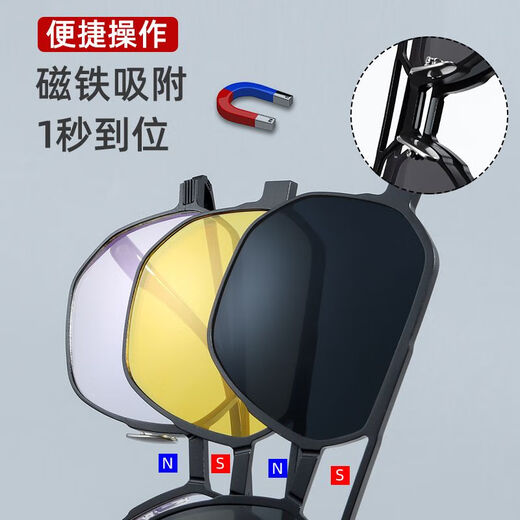 卡索伦德国大框磁吸眼镜近视男款二合一双梁专业配镜开车眼睛框架防雾防 9906黑色【黑+黄+蓝+3D】 单买眼镜【镜布镜盒】