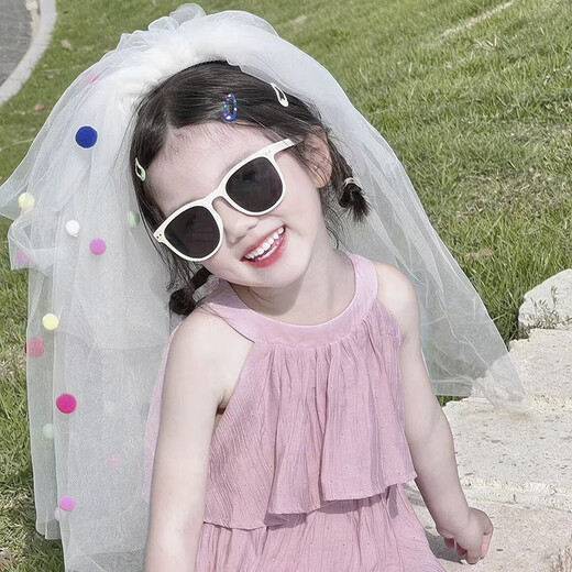 First encounter with dopamine veil Children's birthday scene decoration girl sweet princess veil party photo props 50cm dopamine veil hairpin style