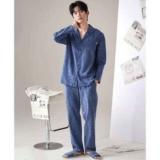 SEPTWOLVES PAJAMAS MENS PAJAMAS Spring and Automne Coton Pure Coton à manches longues CARDIGAN LA LORD COTTON MENS MENS COTTON Vêtements 12202 L