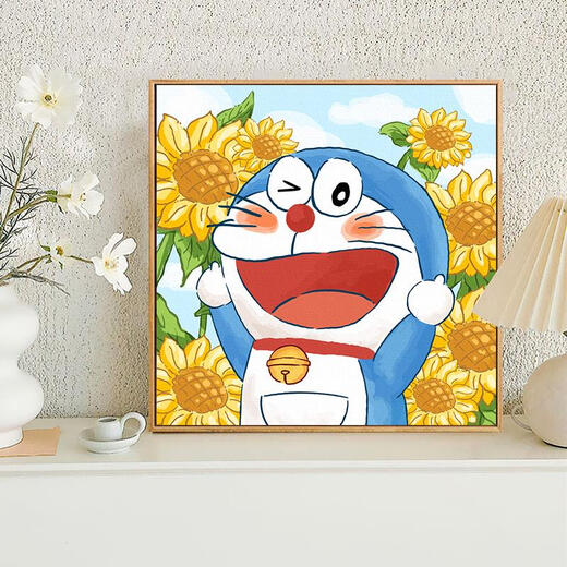 三栖虎iy数字油画哆啦A梦郁金香手工填色卡通油画 A1049 30x30实木内框+颜料画笔