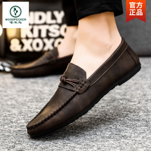 Holzspecker Herrenbohnenschuhe Koreanische Version der geschäftlichen Arbeit lässige Lederschuhe atmungsaktiv und vielseitig nicht rutsches einstufige Männerschuhe 2025 Sommer D826 Black 39 Small