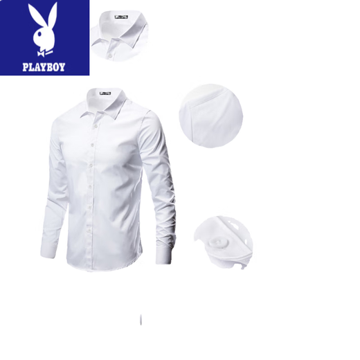 Playboy (PLAYBOY) Business formal wear men's job interview professional outfit long sleeve shirt trousers suit college graduate photo shirt men long white shirt + black trousers + belt L 30