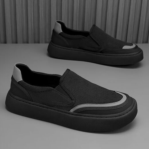 Sommer atmungsaktives Mesh Lazy Schuhe Herren laufen Sport lässig Schuhe mit atmungsaktivem Papa-Schuhen vielseitige Modetorte schwarz-868 Mesh Canvas Schuhe 42