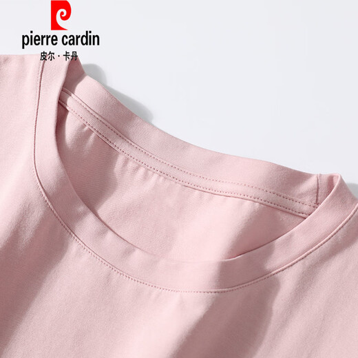皮尔卡丹（pierre cardin）夏季2025新款棉质t恤女士短袖宽松正肩气质别致洋气粉色体恤上衣 6172灰粉 短袖 M (建议80-105斤)