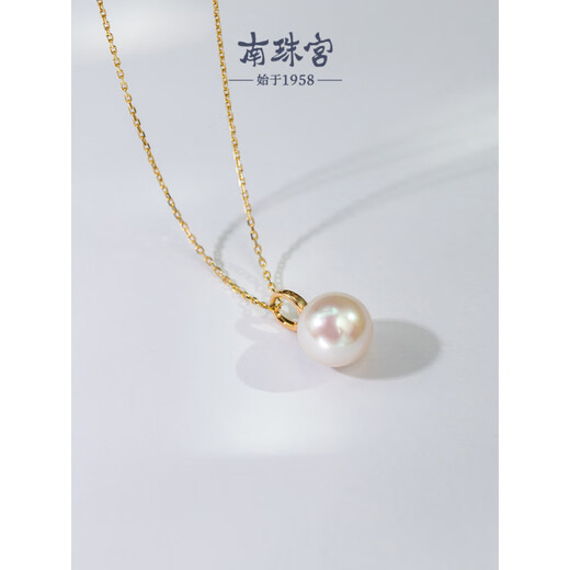 Chinese Valentine's Day gift for girlfriend, an artistic young woman, 18K gold freshwater pearl pendant, single white round natural 18K gold 10-11mm