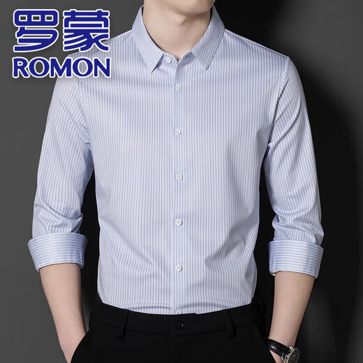 Romon (Romon) Frühlings- und Herbst-High-End-Maulbeer-Seiden-Shirt-Hemd-Langarm-Langarm-Geschäfte im mittleren Alter im mittleren Alter ohne annähernd gestreifte Streifenhemd (Plus) (9928) M 165 (vorgeschlagen, Jin bei 90-120 zu tragen [Jin gleich 0,5 kg]))