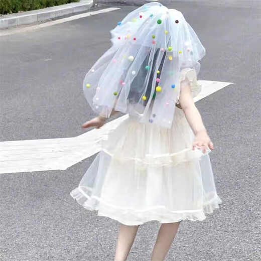 First encounter with dopamine veil Children's birthday scene decoration girl sweet princess veil party photo props 50cm dopamine veil hairpin style