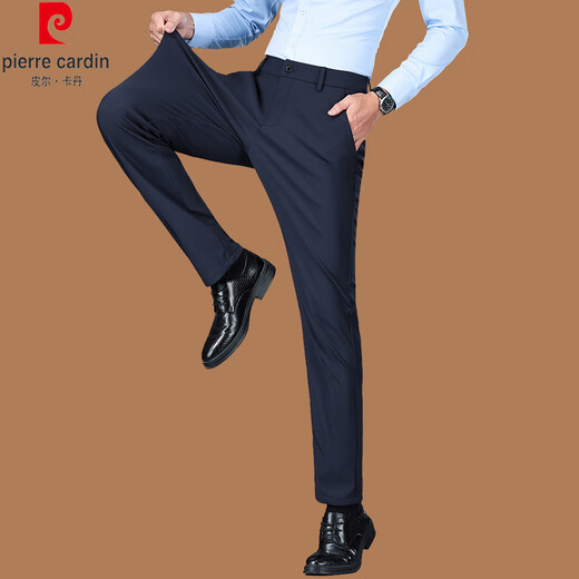 皮尔卡丹（pierre cardin）正品桑蚕丝休闲裤男2025夏季薄款中年弹力西裤中高腰直筒免烫长裤 【16761夏季】-黑色 薄款 32 【建议130-140斤】