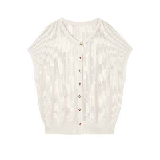 LANCY/LANCY autumn new high-end texture round neck cap shoulder sleeves short temperament knitted cardigan for women original white 2XL