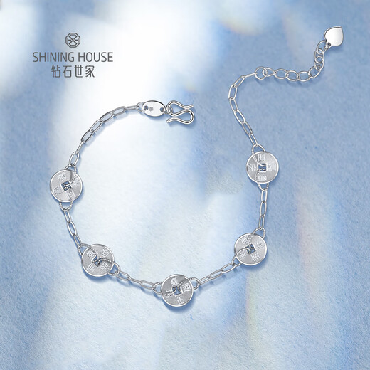 Diamond Family PT950 Platinum Bracelet Honeycomb Five Emperors Money Sparkling Double-sided Wearable Platinum Bracelet Holiday Gift for Lover Gold Weight Approximately 5.6g