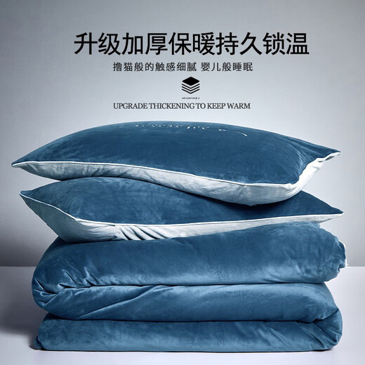 Modal 2025 new light luxury Class A baby velvet thickened warm bed four-piece set double-sided velvet sheets winter quilt cover Bentley blue-solid color 1.2m bed sheet (quilt cover 150*200cm)