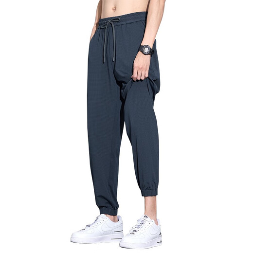 MONTAGUT冰丝男裤夏季薄款宽松束脚哈伦潮牌运动九分休闲裤子男款2025新款 ba_6625深灰品质升级 M