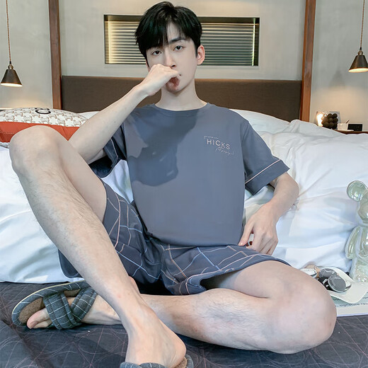 
2025 new pajamas men's summer cotton thin shorts shorts suit for teenagers casual home clothes can be worn outside HDE9930 L