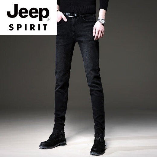 Jeep Spirit Summer Trend European Black High-End-Jeans Männer koreanische Stil kleine Füße Hosen Trendy Brand Stretch Männer lässig Hosen 1048 Schwarz regulär 28