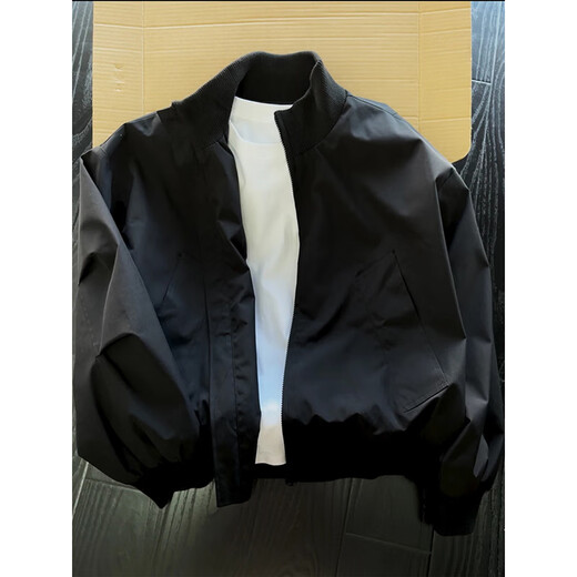 Katuchi American Cleanfit Flight Coach Jacket Men's Spring and Autumn Loose Trendy High Street Workwear Baseball Clothes Jacket Black XL