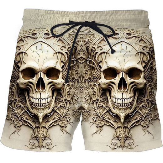 2024 summer casual shorts, personalized trendy skull 3D digital print, men's casual shorts STK1381 XS 75-80Jin[Jin equals 0.5 kg]
